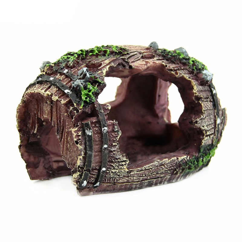 Aquarium Plant Ornament - Sztuczna jaskinia beczka z żywicy, ozdoby,